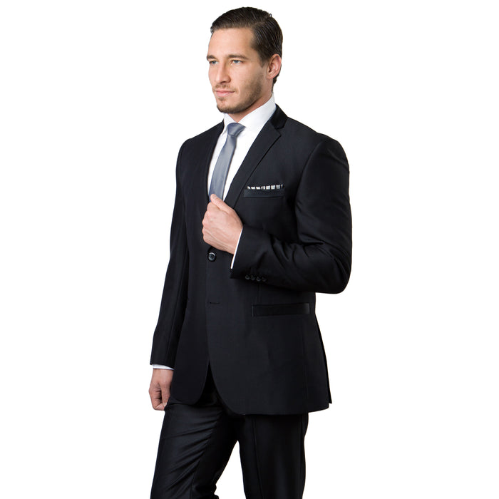 Black Tone on Tone Shiny 2-PC Slim Fit Suits For Men - Giorgio's Menswear