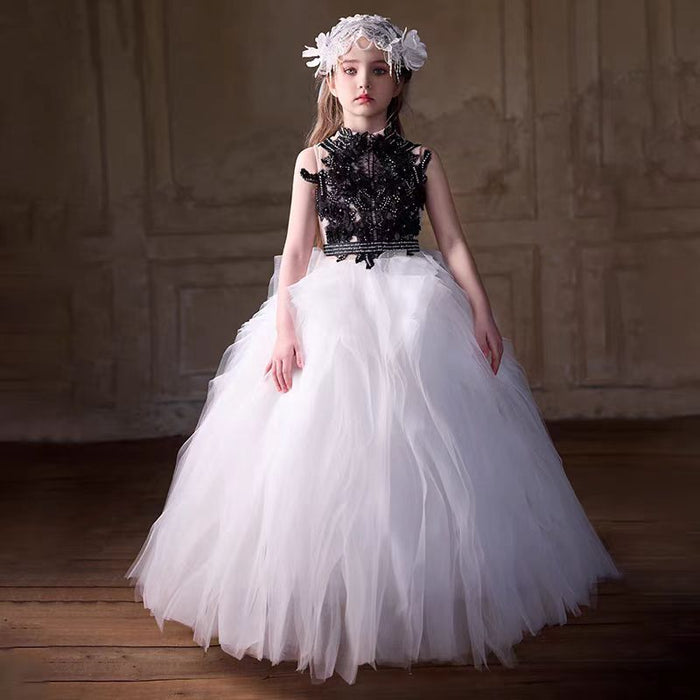 Black White Flower Girl Dress Party Birthday Gown J375