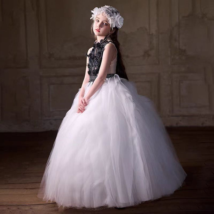 Black White Flower Girl Dress Party Birthday Gown J375