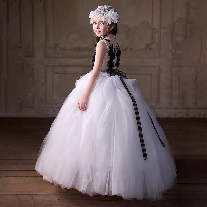 Black White Flower Girl Dress Party Birthday Gown J375