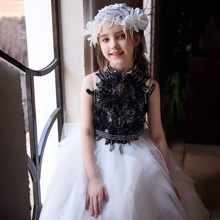 Black White Flower Girl Dress Party Birthday Gown J375