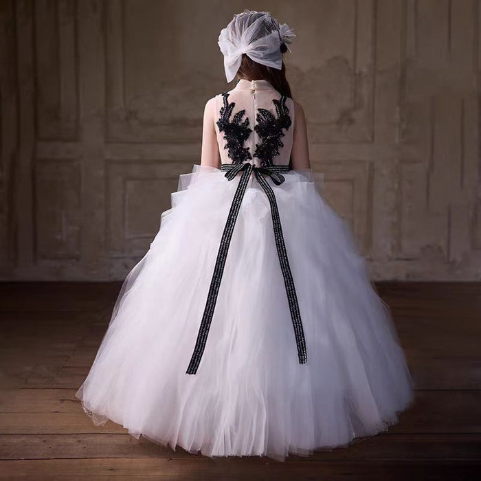 Black White Flower Girl Dress Party Birthday Gown J375