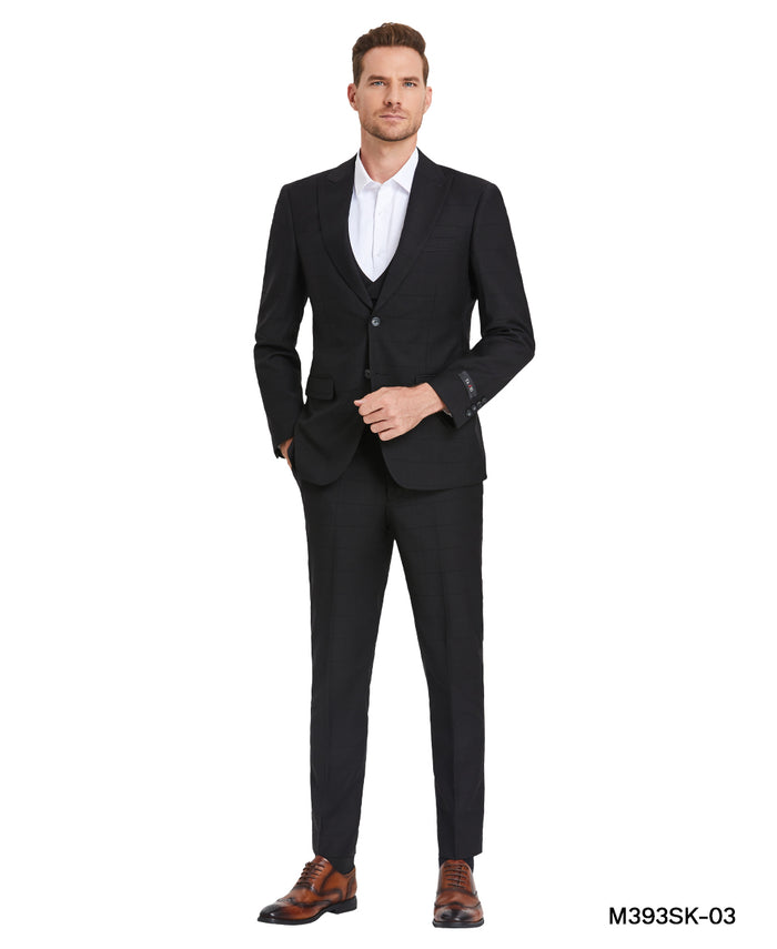 Black Winndow Plaid - Double Breast U-Shape Vest Mens-suit - Giorgio's Menswear