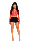 Blair - Long Sleeve Button Down Collar Mesh Crop Top