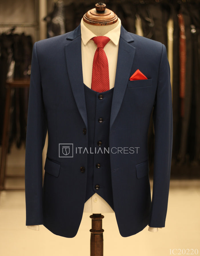 Blue 3-Piece Notch Lapel Suit