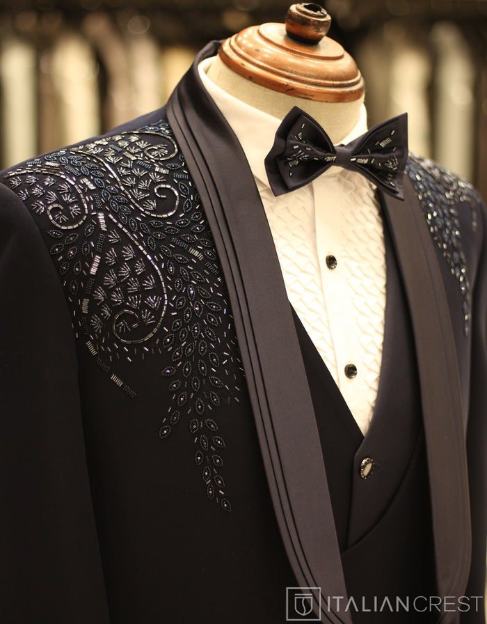 Blue Embroidery Work 5pc Wedding Suit