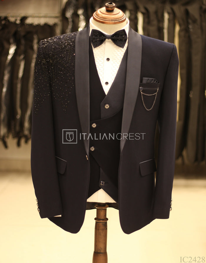 Blue Embroidery Work 5pc Wedding Suit