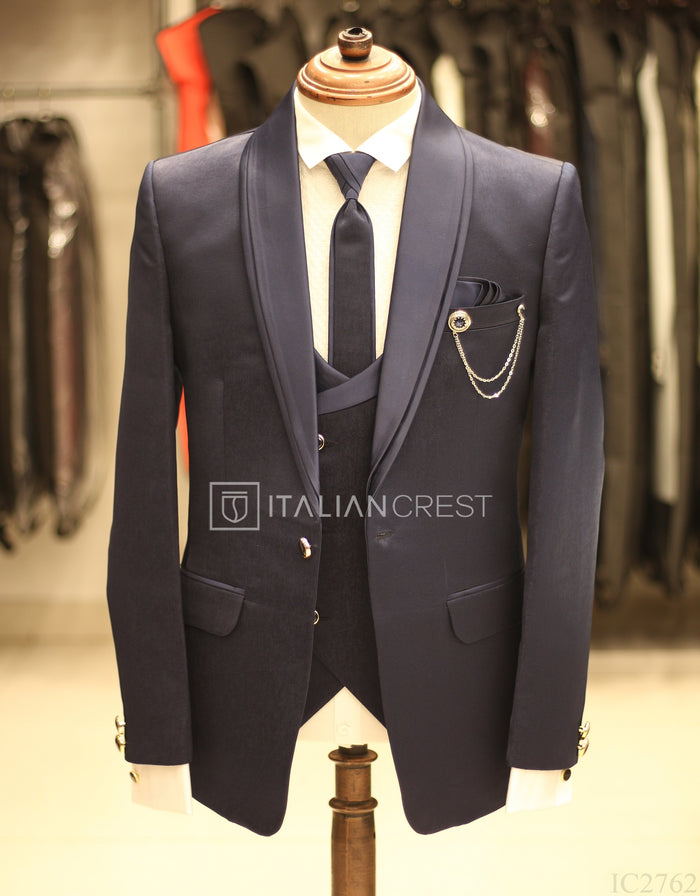 Blue Jacquard 5pc Wedding Suit