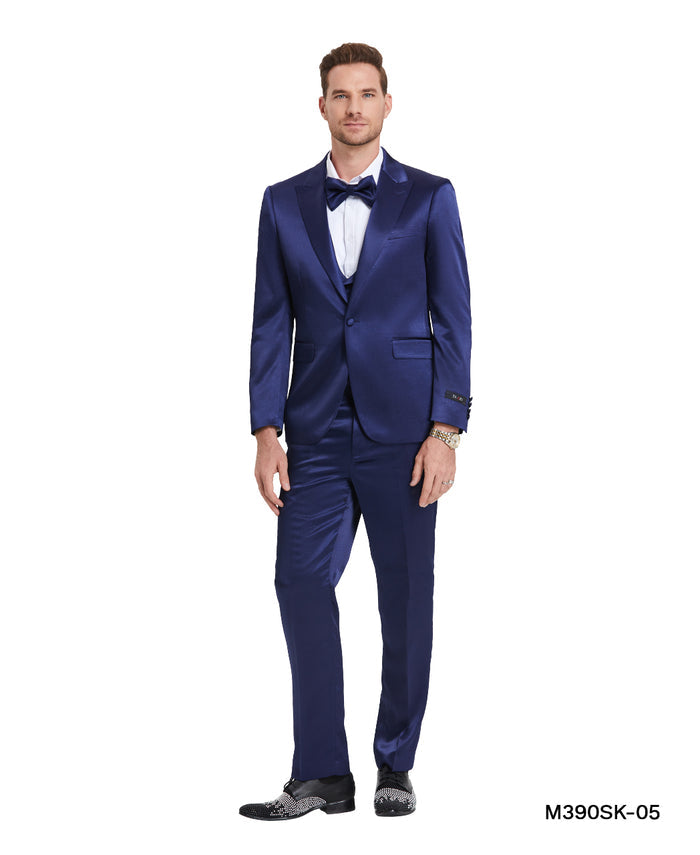 Blue Solid Shiny U-Shape Vest Mens-suit - Giorgio's Menswear