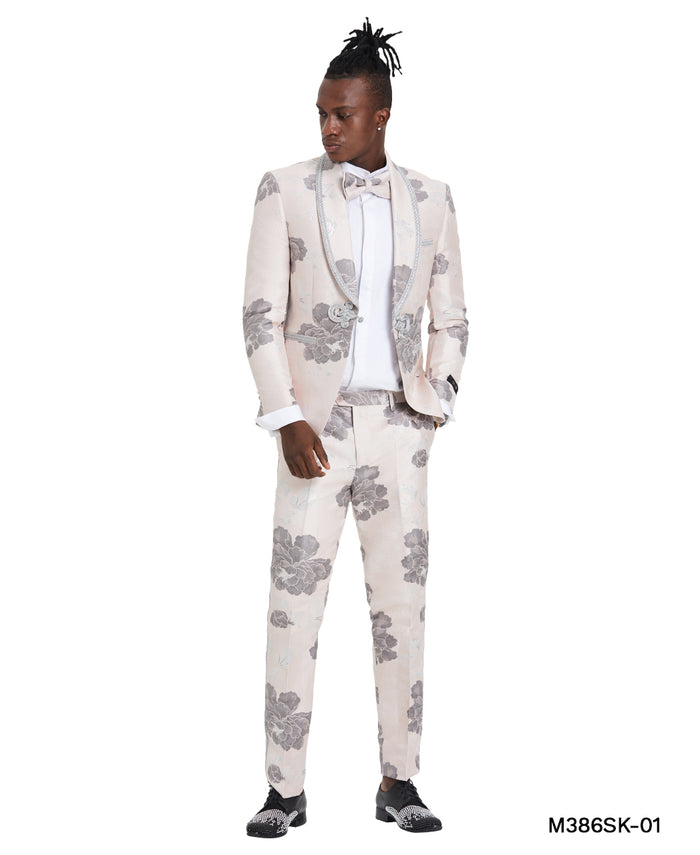 Blush Shawl Collar Floral Mens-suit - Giorgio's Menswear