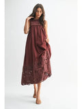 Boho Maxi Dress with Lace Details - Brown