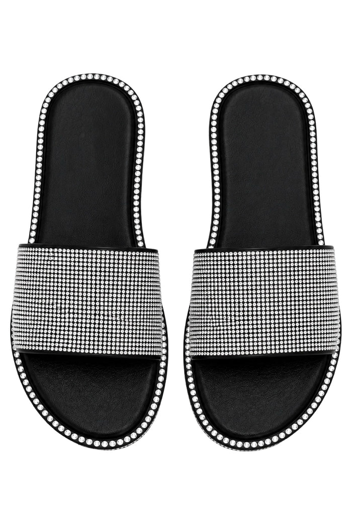 Boss Babe - Bling Rhinestone Detailed Slip On Sandal Slides For Women