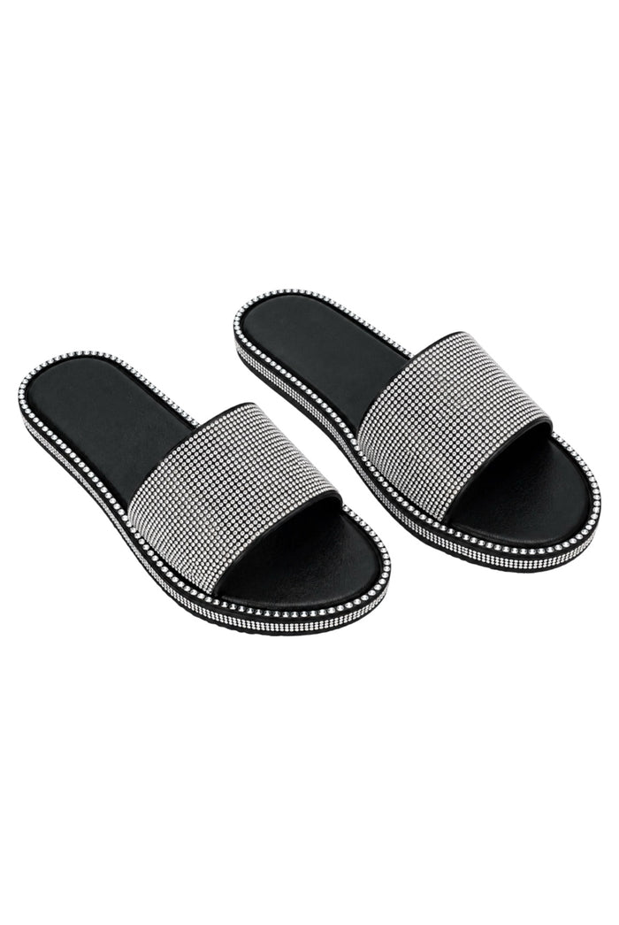Boss Babe - Bling Rhinestone Detailed Slip On Sandal Slides For Women