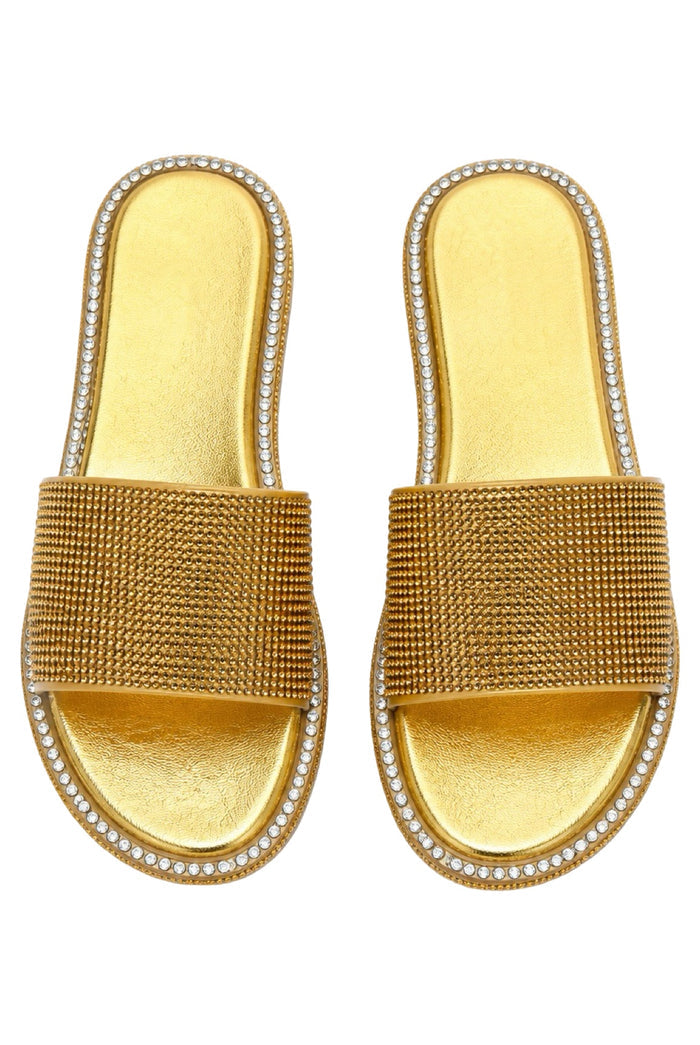 Boss Babe - Bling Rhinestone Detailed Slip On Sandal Slides For Women