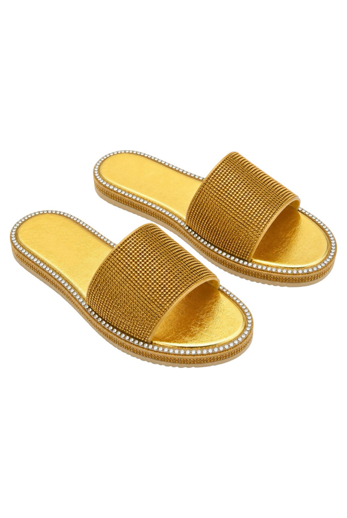 Boss Babe - Bling Rhinestone Detailed Slip On Sandal Slides For Women