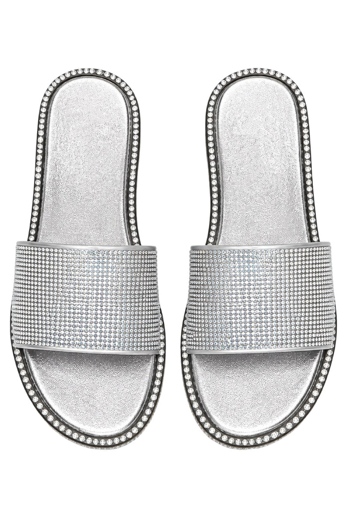 Boss Babe - Bling Rhinestone Detailed Slip On Sandal Slides For Women