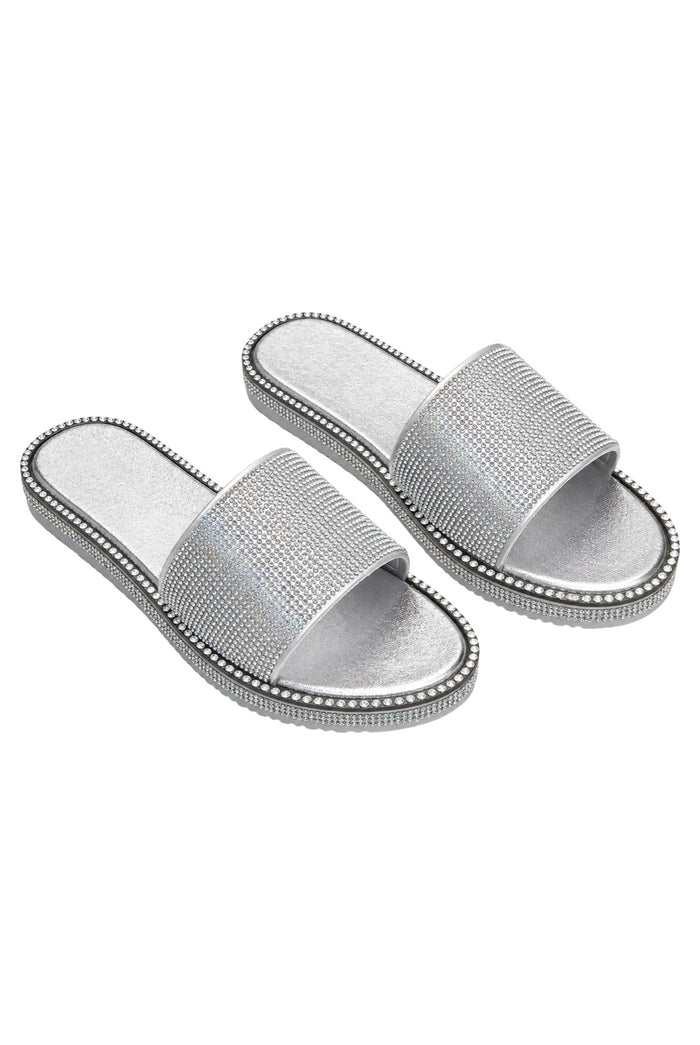 Boss Babe - Bling Rhinestone Detailed Slip On Sandal Slides For Women