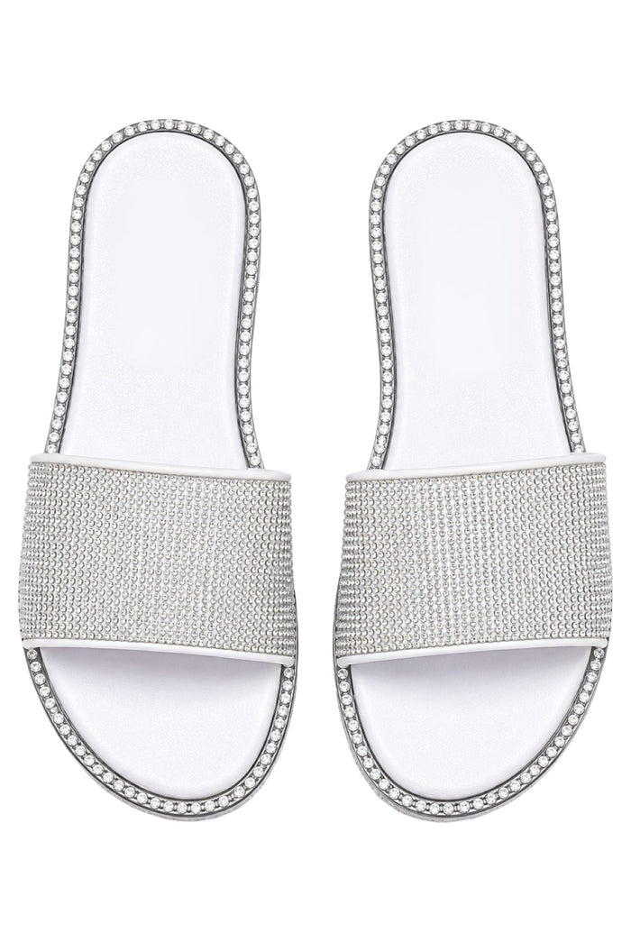 Boss Babe - Bling Rhinestone Detailed Slip On Sandal Slides For Women