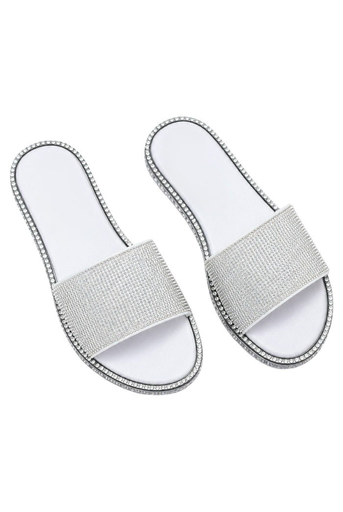 Boss Babe - Bling Rhinestone Detailed Slip On Sandal Slides For Women