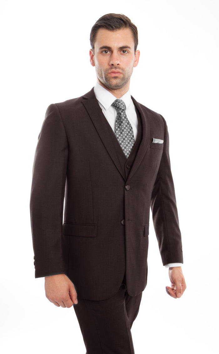 Brown 3-PC Slim Fit Stretch Suits For Men - Giorgio's Menswear