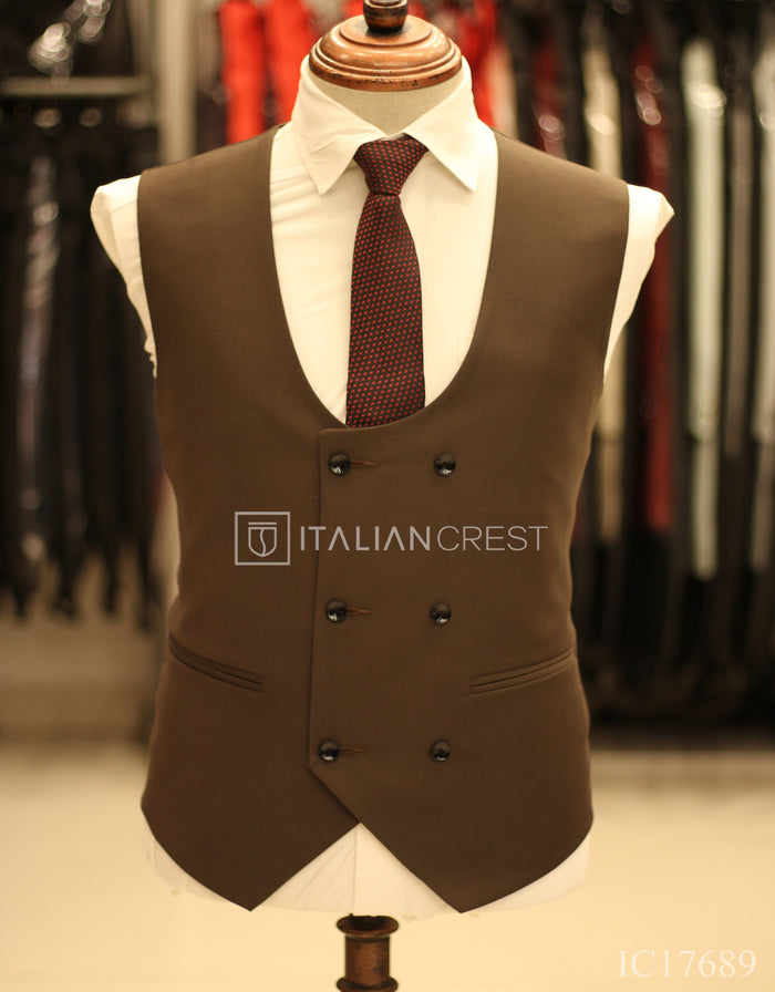 Brown 3-Piece Peak Lapel Suit
