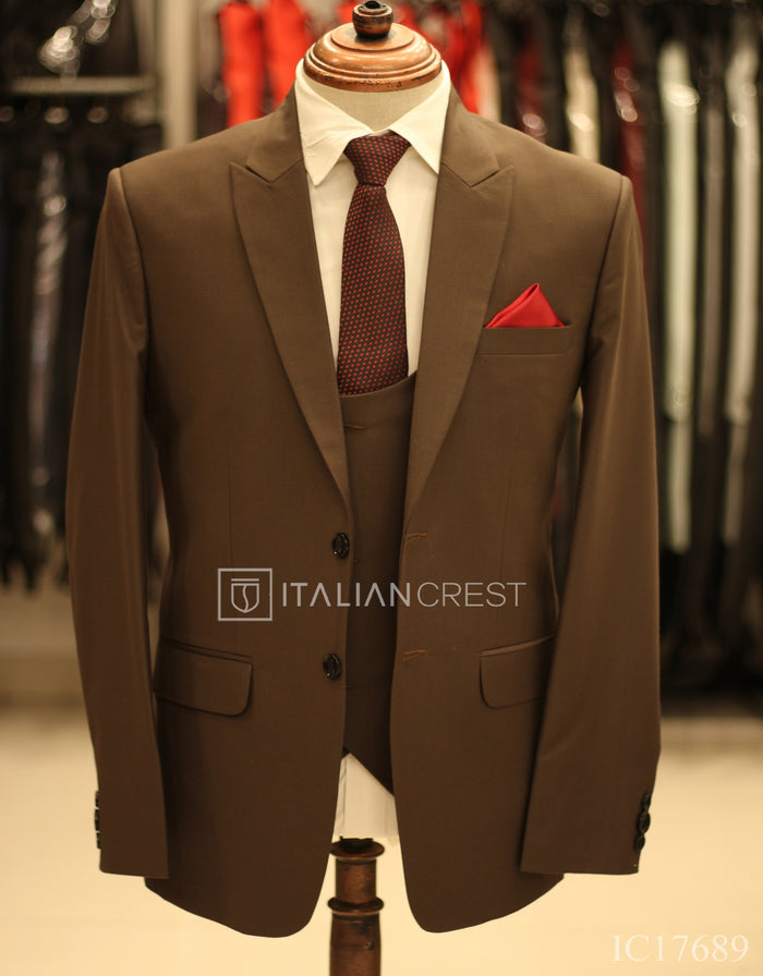 Brown 3-Piece Peak Lapel Suit