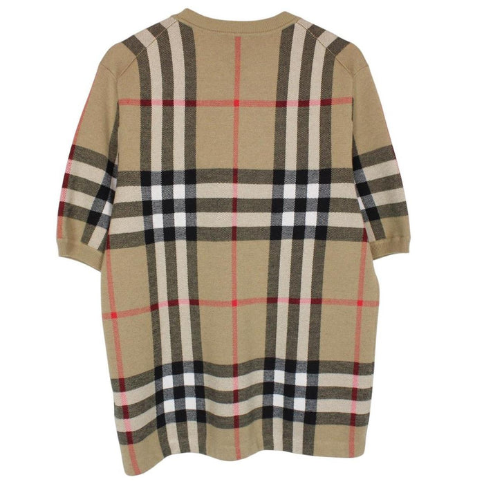 Burberry Wells Tan Brown Nova Check Silk/Wool Knit Short Sleeve T-Shirt
