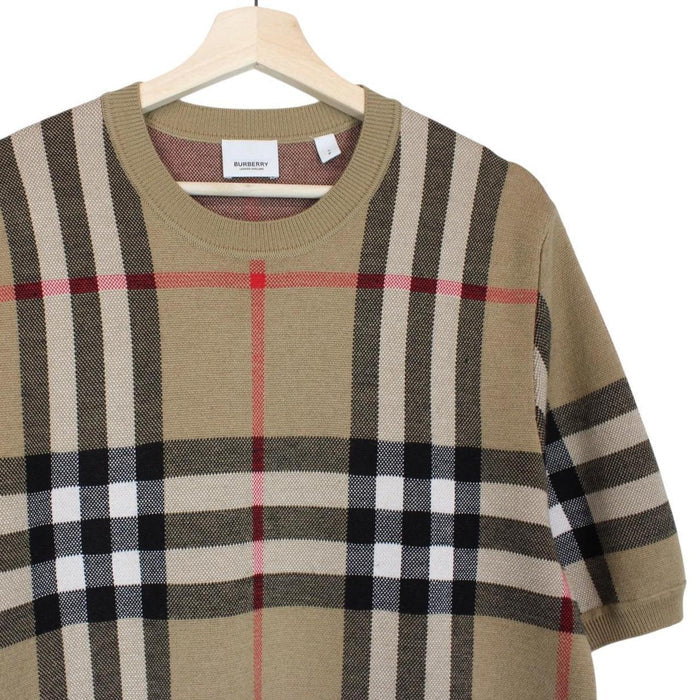 Burberry Wells Tan Brown Nova Check Silk/Wool Knit Short Sleeve T-Shirt