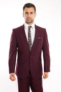 Burgundy Solid 2-PC Slim Fit Performance Stretch Suits For Men - Giorgio's Menswear