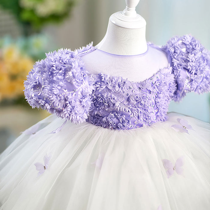 Butterfly Tulle Bowed Flower Girl Dress Knee-Length J554