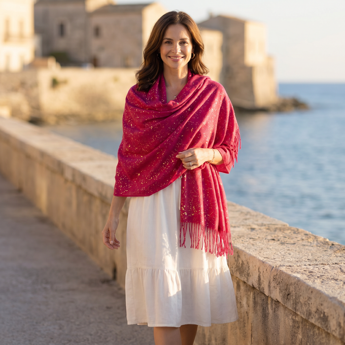 Byala - Splatters of Sparkle Pashmina (70x180cm) - Bright Pink
