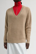 Cardigan Stitch V Neck Sweater with Removable Dickie - Latte