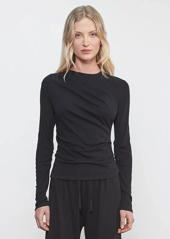 Cashmere Jersey Draped L/S Crew - Black