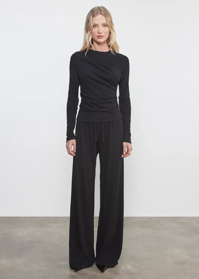 Cashmere Jersey Draped L/S Crew - Black