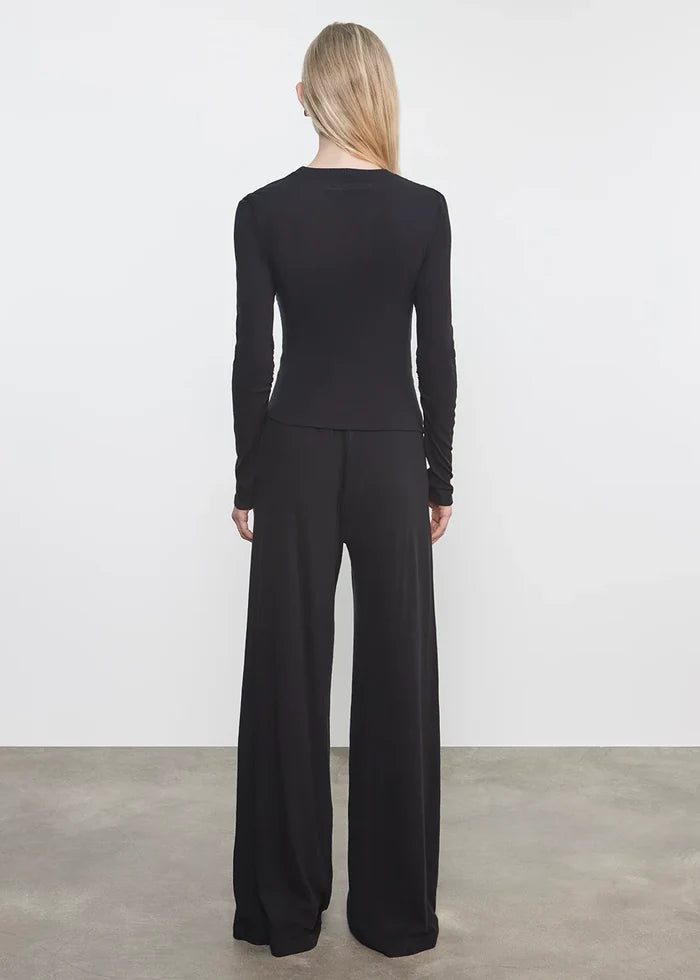Cashmere Jersey Draped L/S Crew - Black
