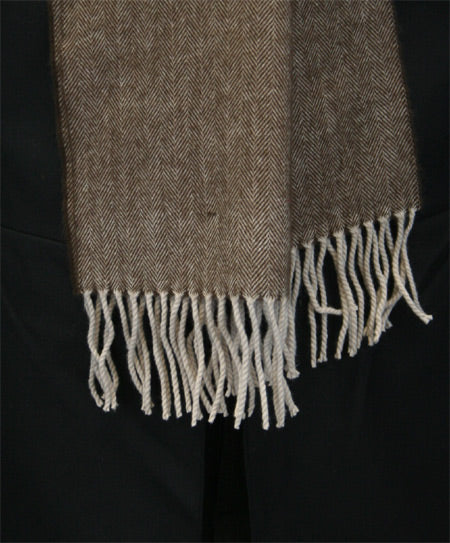 Cashmere Wool Scarf - Brown Herringbone