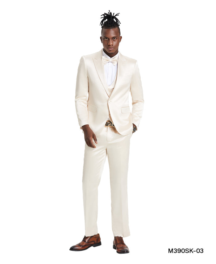 Champagne Solid Shiny U-Shape Vest Mens-suit - Giorgio's Menswear