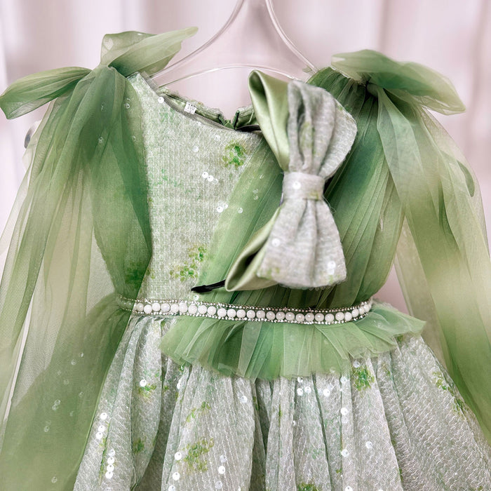 Charming Sequined Lace Tulle Flower Girl Dress With Bow J397