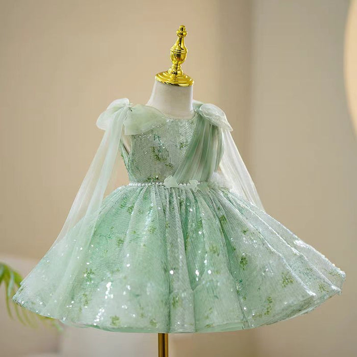 Charming Sequined Lace Tulle Flower Girl Dress With Bow J397