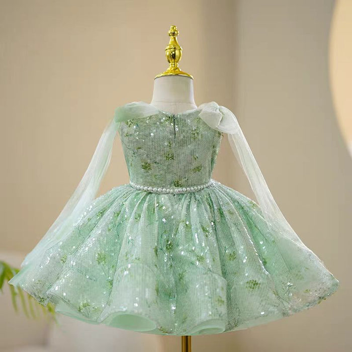 Charming Sequined Lace Tulle Flower Girl Dress With Bow J397