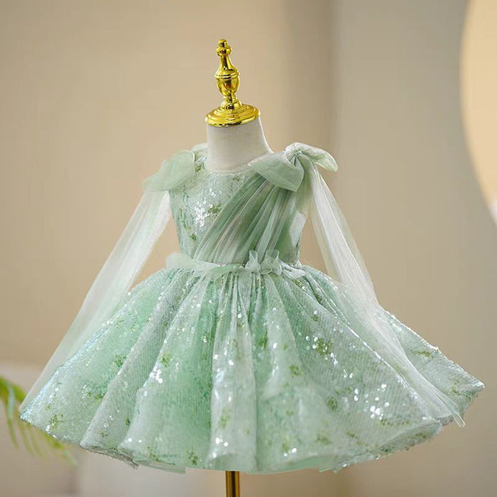 Charming Sequined Lace Tulle Flower Girl Dress With Bow J397