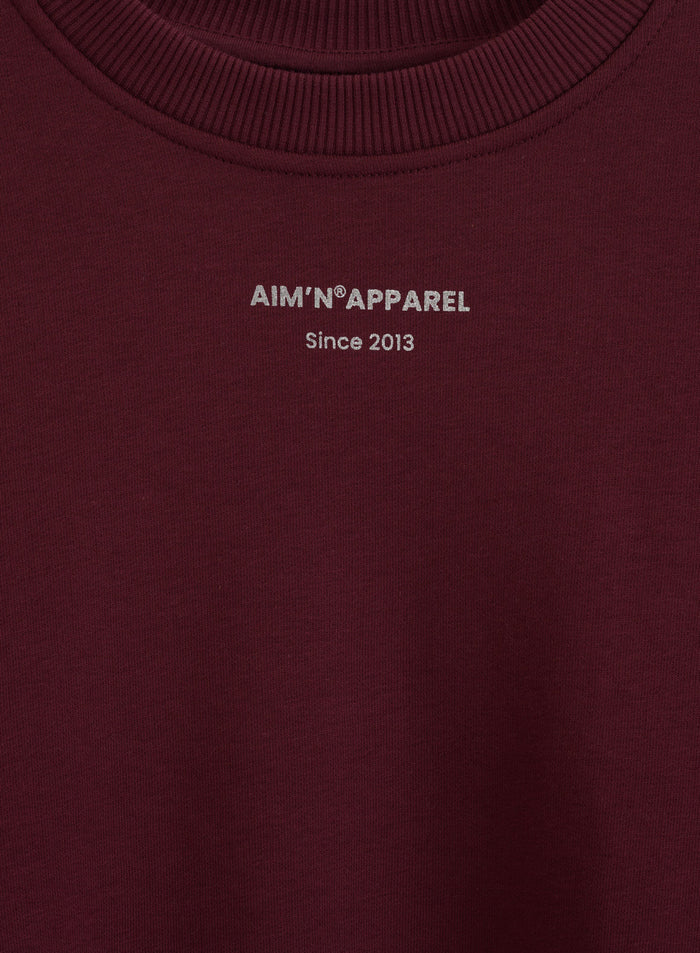 Cherry Apparel Terry Sweatshirt, jossa on hopeinen aim'n-logopainatus ja ribattu pääntie.