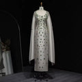 Chic Sage Green 3D Floral Beaded Evening Dress with Cape SS536