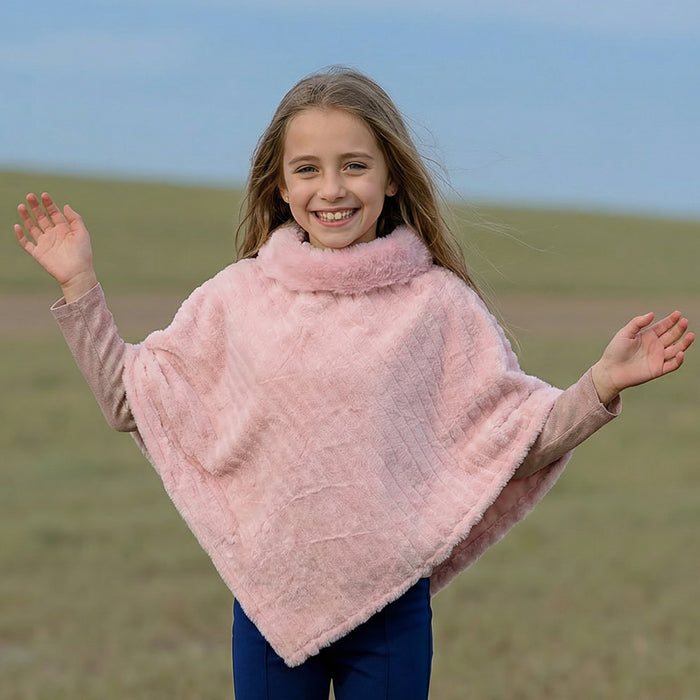 Childrens Faux Fur Poncho - Pink