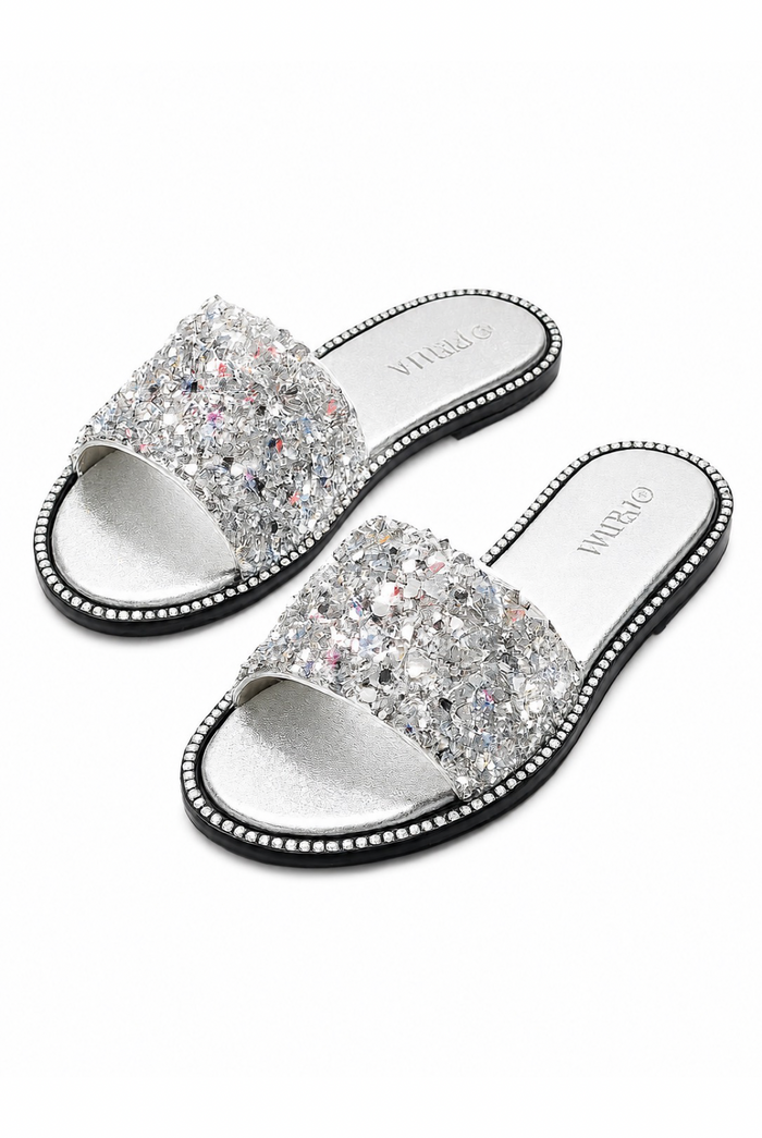 Cinderella – Colored Flat Stone Slip In Sandal Slides for Women