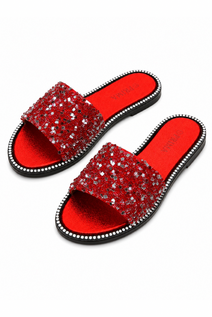 Cinderella – Colored Flat Stone Slip In Sandal Slides for Women