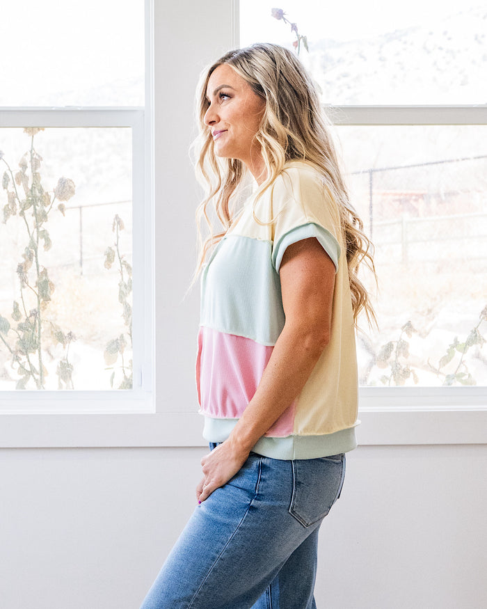 Clarity Micro Ribbed Color Block Top - Pink, Mint and Butter Lovely Melody