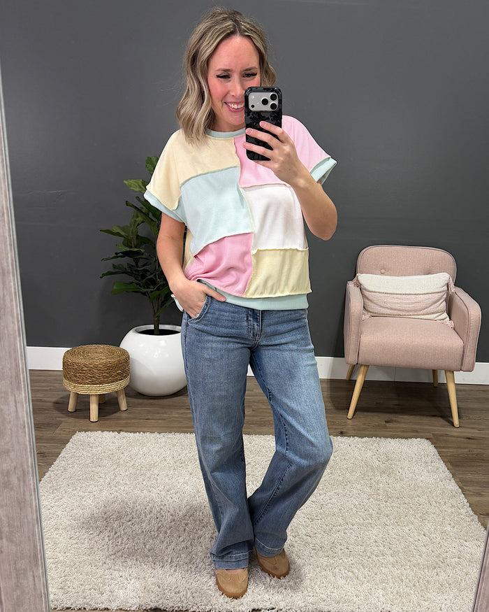 Clarity Micro Ribbed Color Block Top - Pink, Mint and Butter Lovely Melody