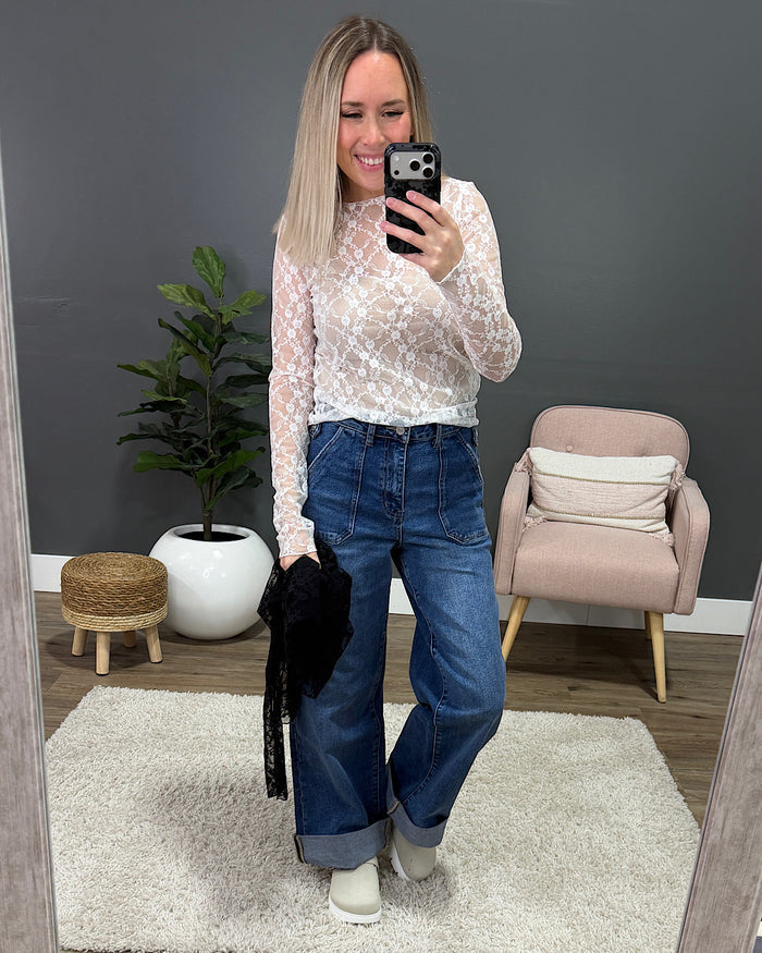 Cloud Nine Long Sleeve Floral Lace Top - Black Sew In Love