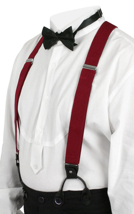 Wine Elastic Convertible Suspenders (Long)